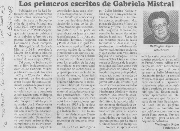 Los primero escritos de Gabriela Mistral