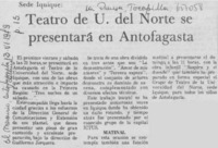 Teatro de U. de Norte se presentará en Antofagasta.