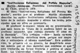 Instituciones religiosas del pueblo mapuche  [artículo]