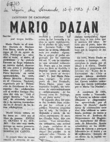 Mario Dazán  [artículo] José Vargas Badilla.