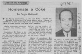 Homenaje a Coke  [artículo] Sergio Guilisasti.
