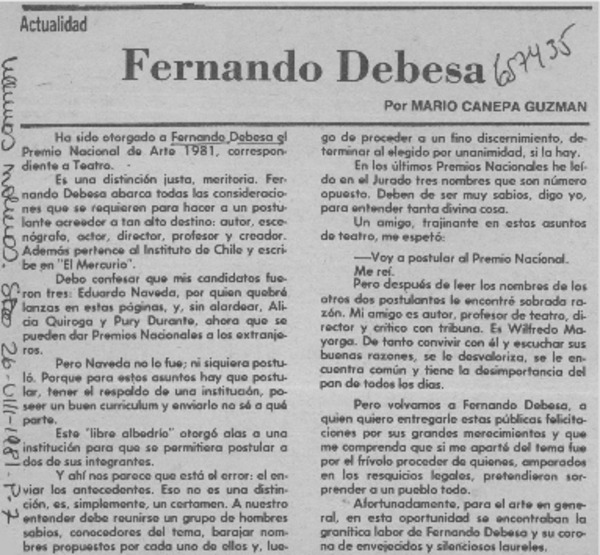Fernando Debesa  [artículo] Mario Canepa Guzmán.