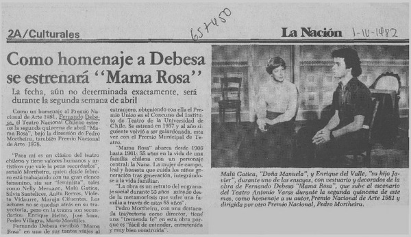 Como homenaje a Debesa se estrenará "Mama Rosa".  [artículo]