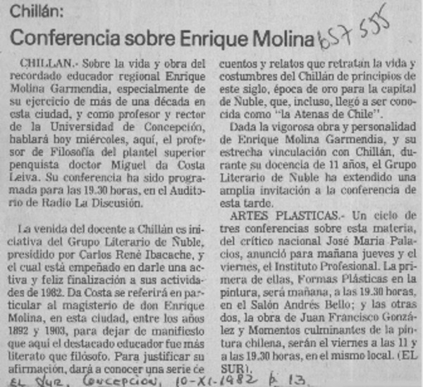 Conferencia sobre Enrique Molina.  [artículo]