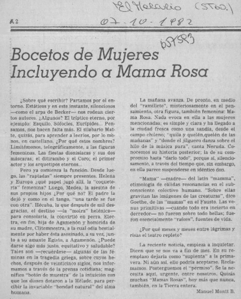 Bocetos de mujeres invluyendo a Mama Rosa.  [artículo] Manuel Montt B.
