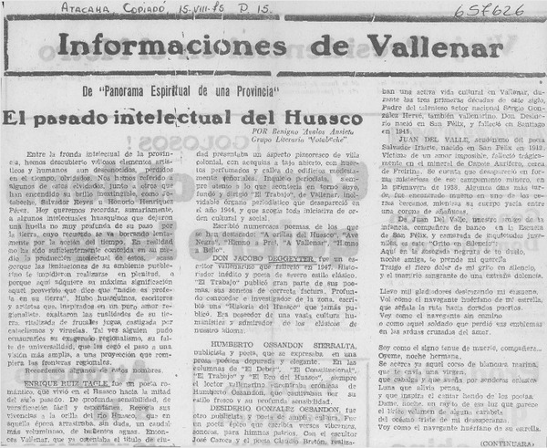 El pasado intelectual del Huasco