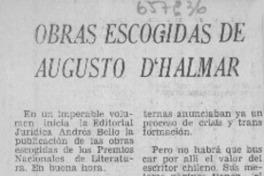 Obras escogidas de Augusto D'Halmar.  [artículo] Hugo Rolando Cortés