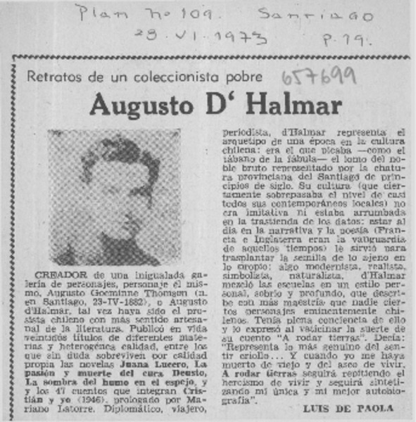 Augusto D'Halmar  [artículo] Luis de Paola.