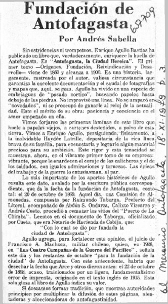 Fundación de Antofagasta  [artículo] Andrés Sabella.