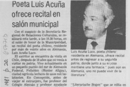 Poeta Luis Acuña ofrece recital en salón municipal.