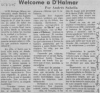 Welcome a D'Halmar  [artículo] Andrés Sabella.