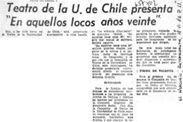 Teatro de la U. de Chile presenta "En aquellos locos años veinte".  [artículo]