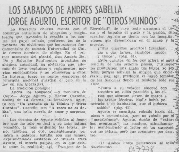 Los Sábados de Andrés Sabella: Jorge Agurto, escritor de "otros Mundos".