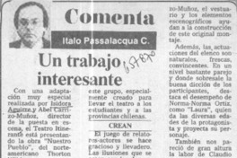 Un trabajo interesante : [comentario] [artículo] Italo Passalacqua C.