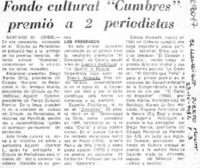 Fondo cultural "Cumbres" premió a 2 periodistas.  [artículo]