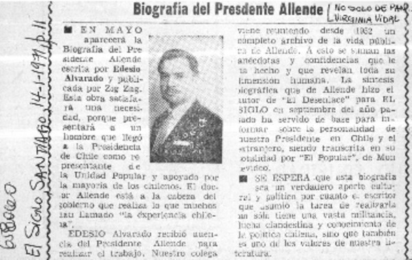Biografía del Presidente Allende  [artículo] Virginia Vidal.