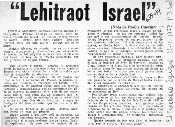 "Lehitraot Israel"  [artículo] Emilia Cuevas.
