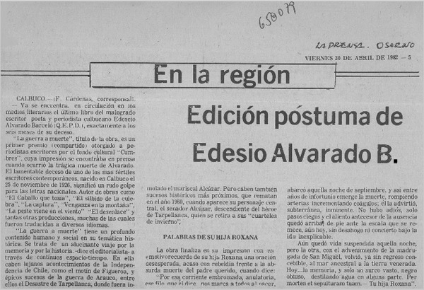 Edición póstuma de Edesio Alvarado B.  [artículo] F. Cárdenas.