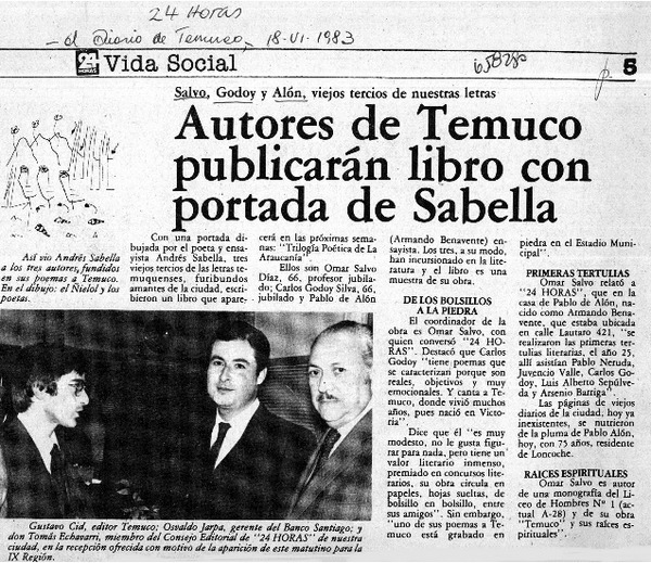 Autores de Temuco publicarán libro con portada de Sabella.  [artículo]