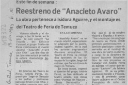 Reestreno de "Anacleto Avaro".  [artículo]