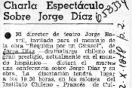 Charla espectáculo sobre Jorge Díaz.  [artículo]