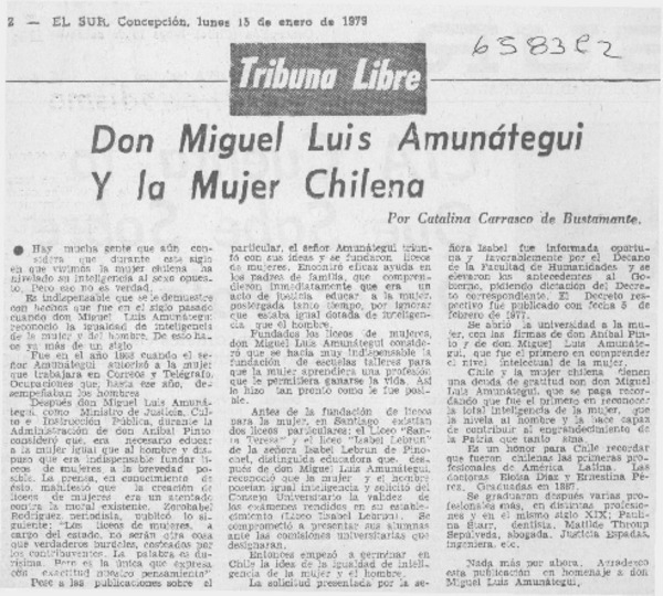 Don Miguel Luis Amunátegui y la mujer chilena
