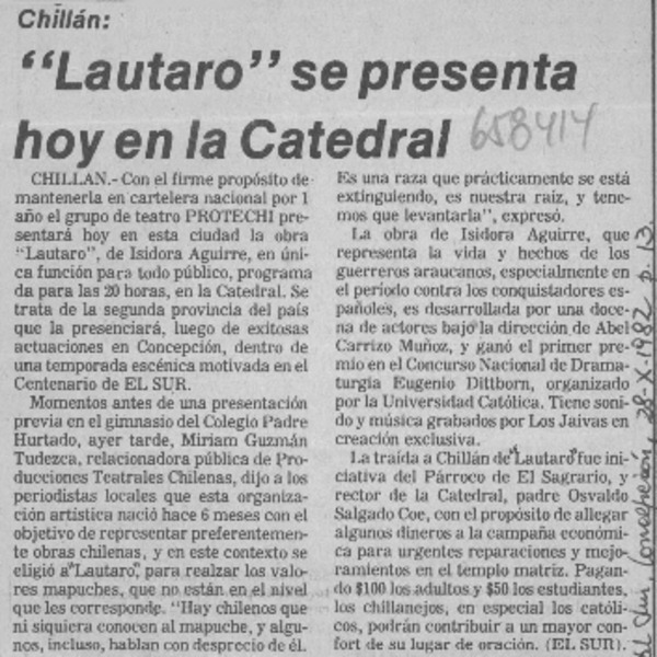 Lautaro se presenta hoy en la catedral.  [artículo]