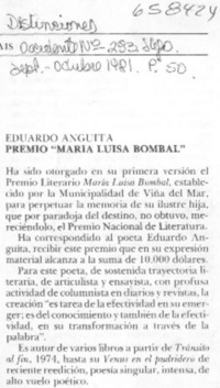Eduardo Anguita, Premio "María Luisa Bombal".