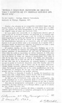 "Pineda y Bascuñán, defensor del arauco, vida y escritos de un criollo chileno del siglo XVII"