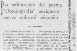 La Publicación del poema "Oceanografía" enriquece acervo cultural ariqueño.