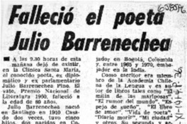 Falleció el poeta Julio Barrenechea.  [artículo]