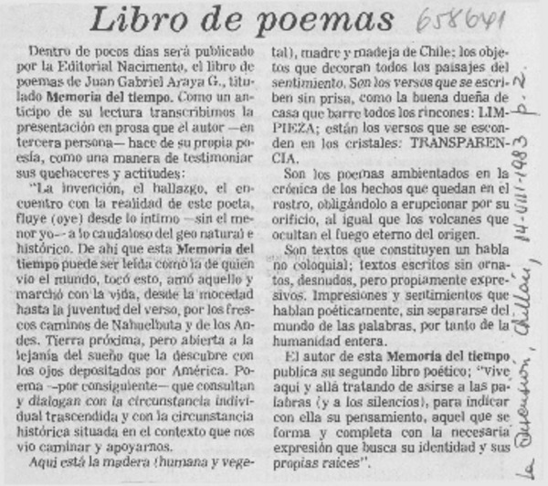 Libro de poemas.