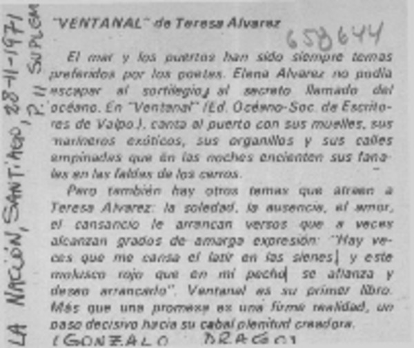 Ventanal de Teresa Alvarez  [artículo] Gonzalo Drago.