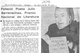 Falleció poeta Julio Barrenechea, premio Nacional de Literatura.  [artículo]