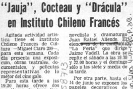Jauja, Cocteau y "Drácula" en el Instituto Chileno Francés.  [artículo]