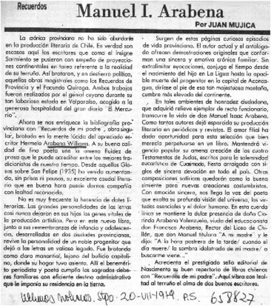 Manuel I. Arabena  [artículo] Juan Mujica.