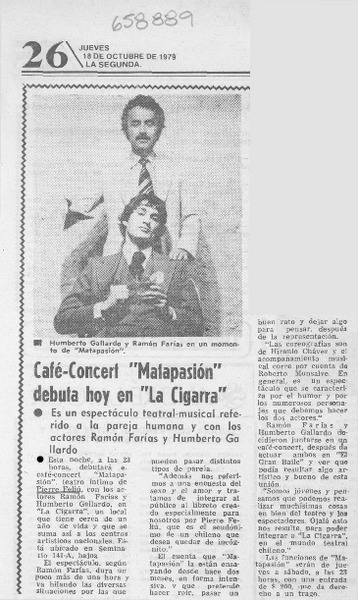 Café-Concert "Matapasión" debuta hoy en "La Cigarra".