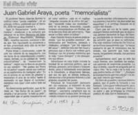 Juan Gabriel Araya, poeta "memorialista".