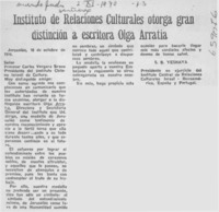 Instituto de Relaciones Culturales otorga gran distinción a escritora Olga Arratia.