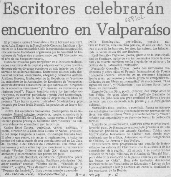 Escritores celebrarán encuentro en Valparaíso.