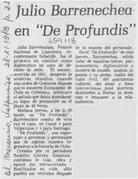 Julio Barrenechea en "De profundis".