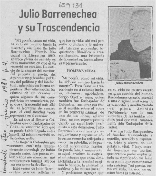 Julio Barrenechea y su trascendencia.