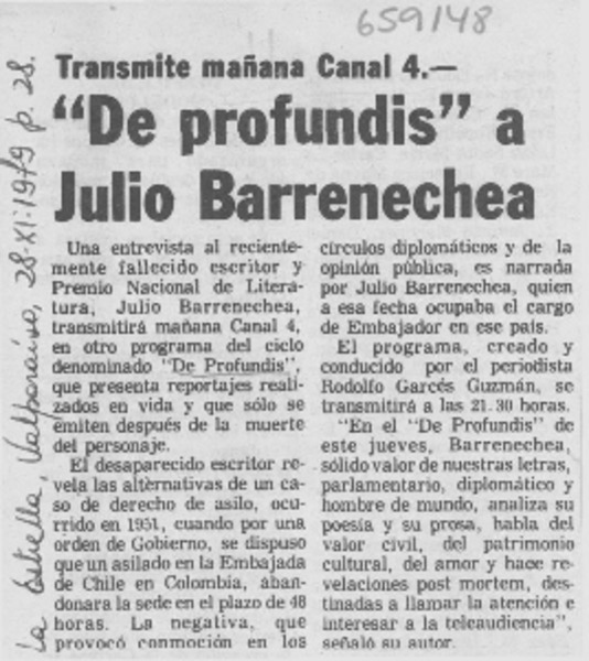 "De profundis" a Julio Barrenechea.