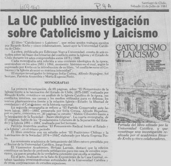 La UC publicó investigación sobre catolicismo y laicismo.