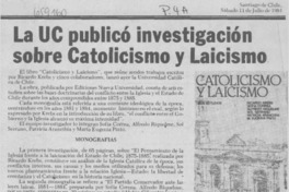 La UC publicó investigación sobre catolicismo y laicismo.
