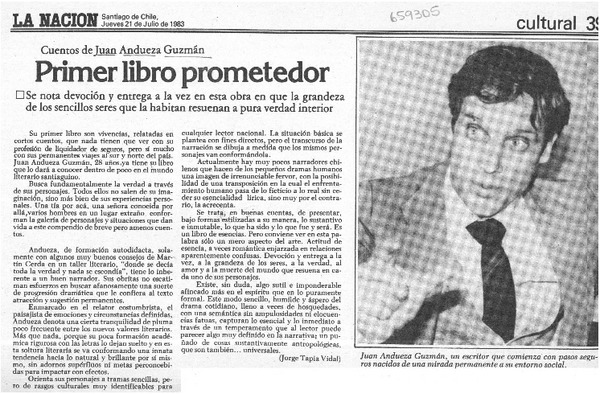 Primer libro prometedor  [artículo] Jorge Tapia Vidal.