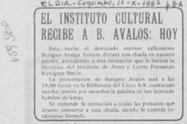 El Instituto Cultural recibe a B. Avalos: hoy.