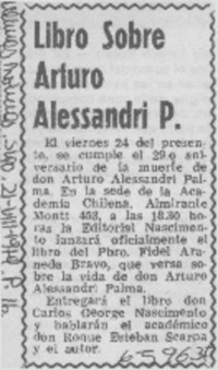 Libro sobre Arturo Alessandri P.