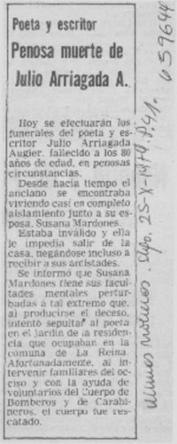 Penosa muerte de Julio Arriagada A.