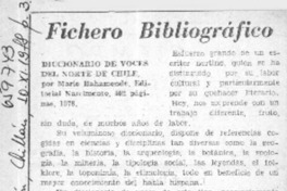 Diccionario de voces del norte de Chile  [artículo] Carlos René Ibacache.